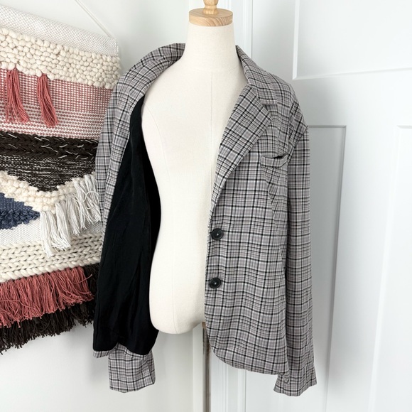 Free People Cali Plaid Blazer Neutral Grey Sz XL - Picture 10 of 13